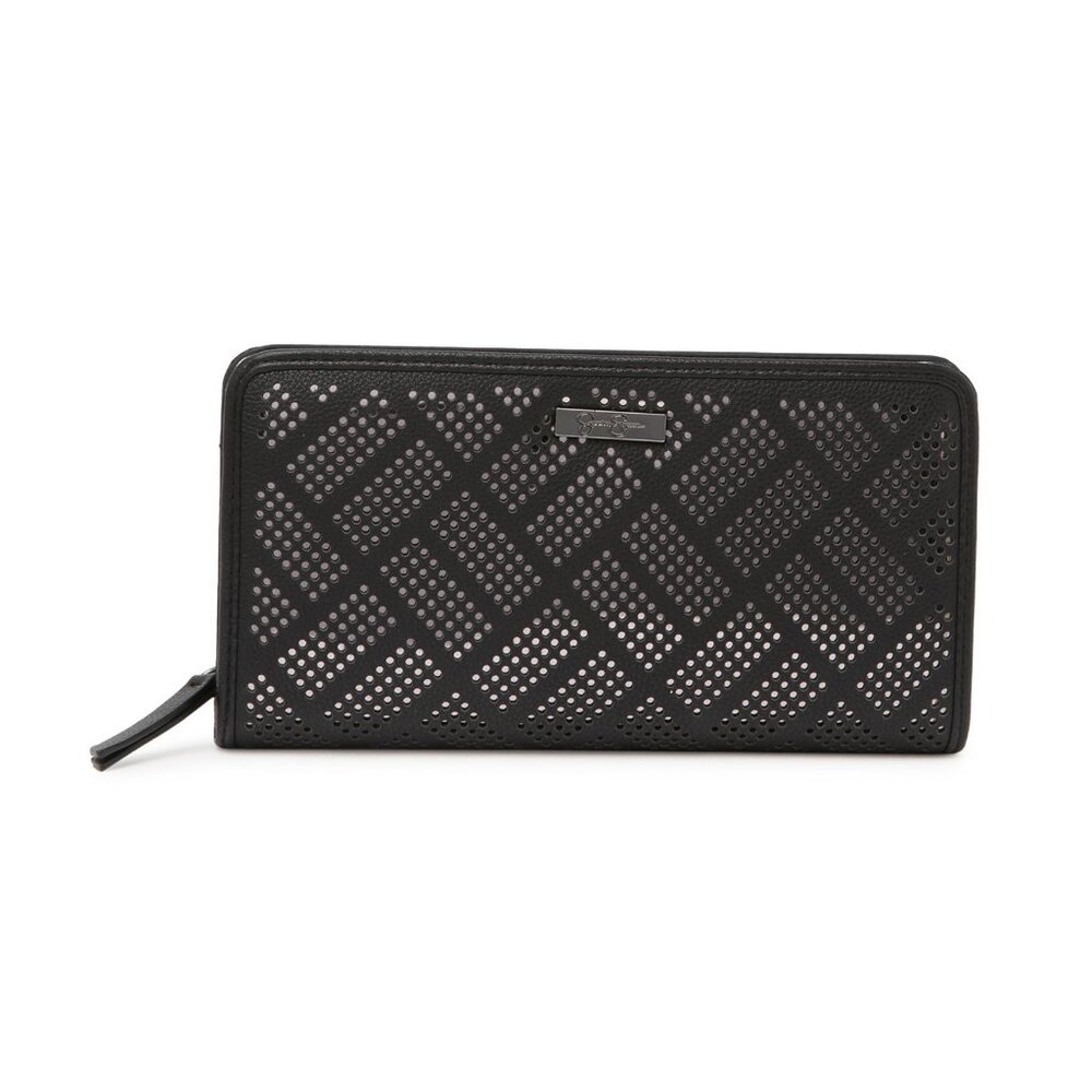 JESSICA SIMPSON Ronette Credit Card Zip-Around Perforated Black Wallet